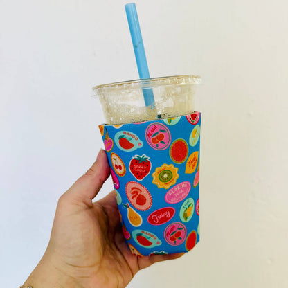 Iced Coffee Sleeve, Colorful Fruit Stickers Pattern